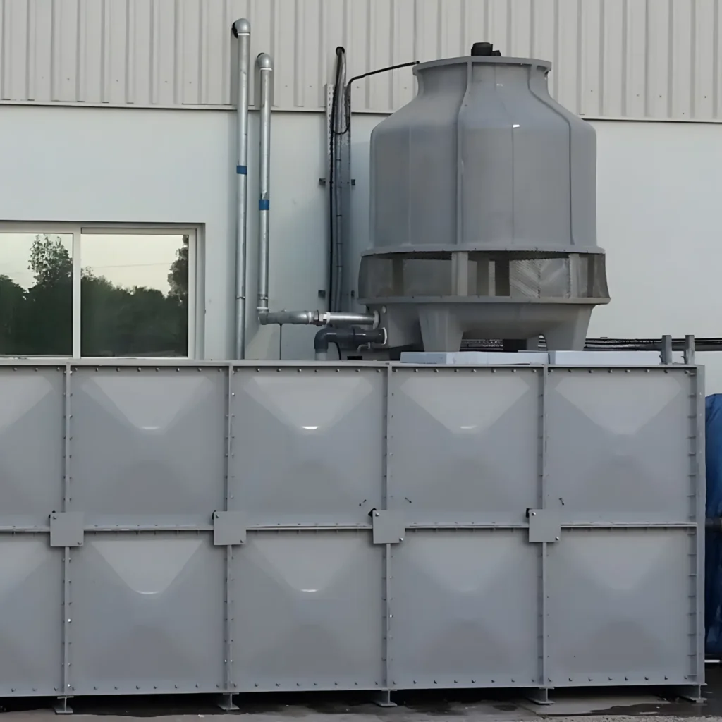 Industrial cooling unit outside a factory building