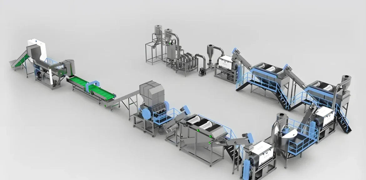 PET bottle recycling machinery line for efficient plastic waste processing.