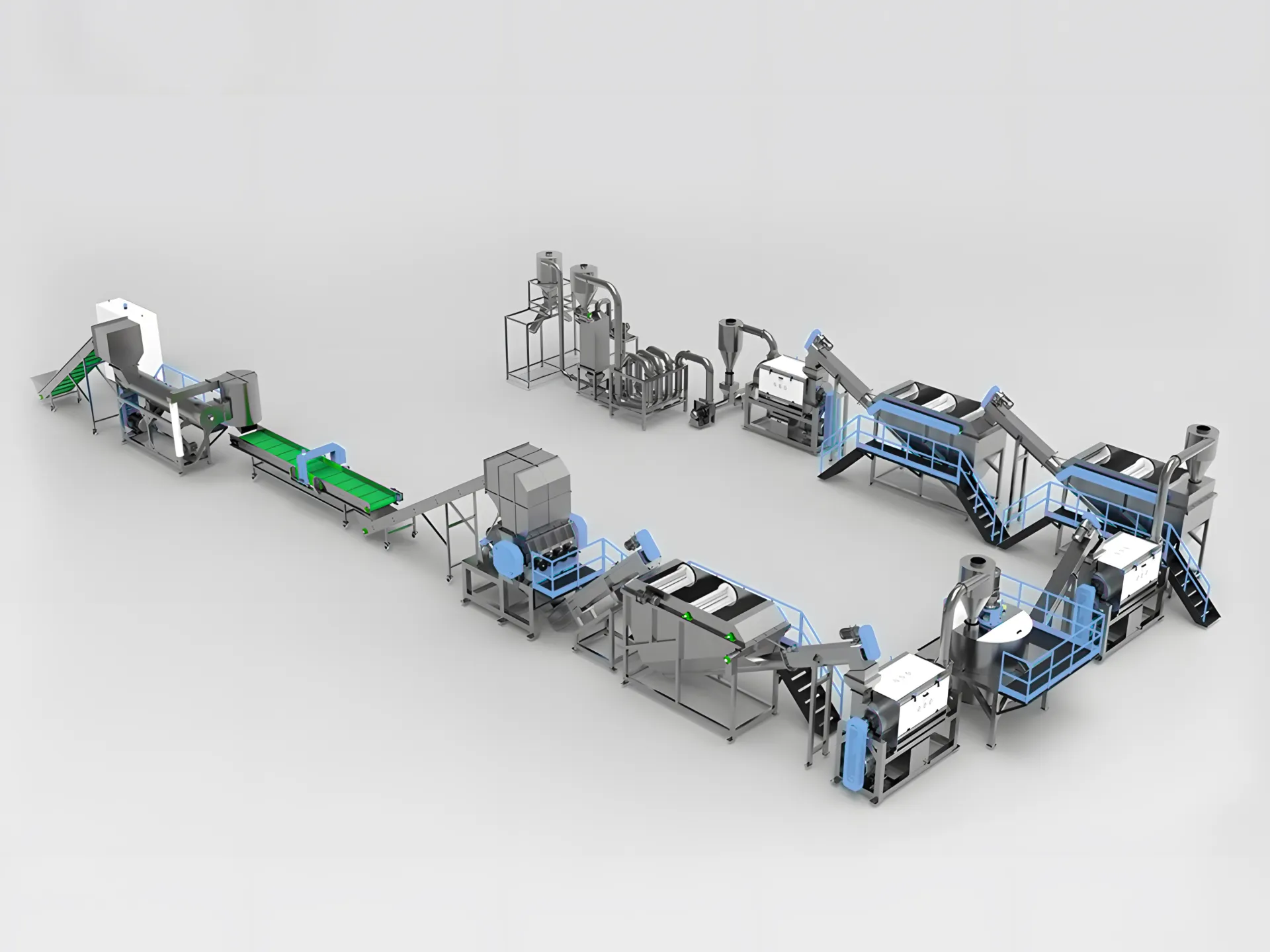 PET bottle recycling machinery line for efficient plastic waste processing.